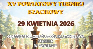 Zaproszenie na XV Powiatowy Turniej Szachowy w Zawierciu